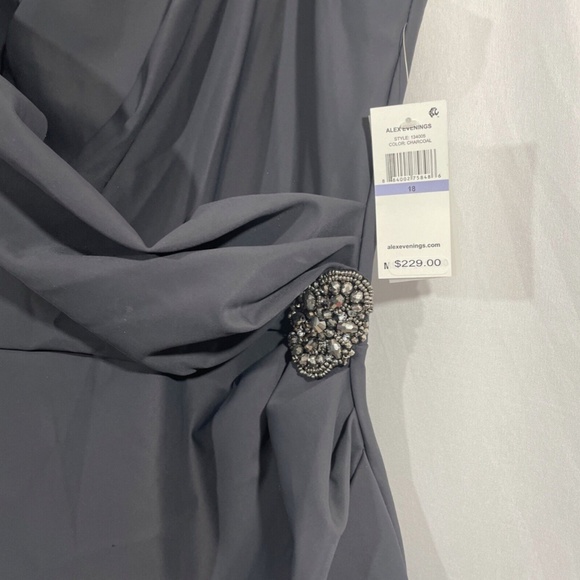 NWT $229 Alex Evenings [ 18 ] Side Ruched‎ Cocktail Dress in Charcoal - Picture 10 of 14